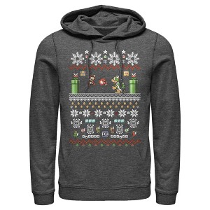 Men's Nintendo Ugly Christmas Mario and Bowser Pull Over Hoodie - 1 of 3
