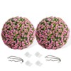 Artificial Flower Topiary Ball Set of 2, UV Resistant Faux Hanging Rose Ball, Fake Boxwood Decorative Balls with Hanging Chains and Zip Tiles - 2 of 4
