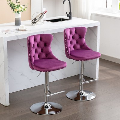 Set of 2 Swivel PU Leather Bar Stools, Adjustable Seat Height From 25-33 Inch, Chrome Base Bar Stools with Comfortable Back for Home Kitchen Island