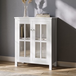 Lavish Home Buffet Cabinet - Sideboard Table with Interior Shelf and Glass Display Doors (White) - 1 of 4