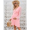 Womens Maternity Long Sleeve Swiss Dot Wrap Dress Casual V Neck Fall Nursing Midi Dress Baby Shower Photoshoot Belt - 4 of 4