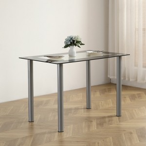 KTMBDW Modern Tempered Glass Dining Table, Kitchen & Dining Room Glass Tables with 4 Heavy-Duty Metal Legs, Black - 1 of 4