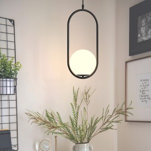 DORESshop 1-Light Globle Black Modern Pendant Light with Milk Glass Shade for Kitchen Island Living Room Dining Room - 1 of 4