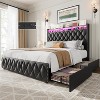 Bed Frame With 50.8" Tall Headboard And 4 Storage Drawers, Platform Velvet Upholstered Bed Frame With Charging Station, Led Lights - 3 of 4