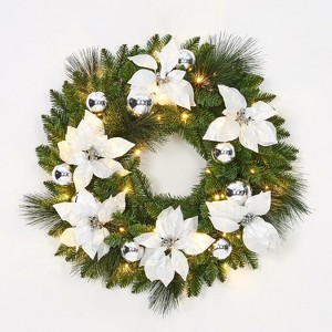 Pre-Lit Frosted Christmas Wreath Set of 6, Christmas Decoration with Pine Cones, Holly Berries - 1 of 4