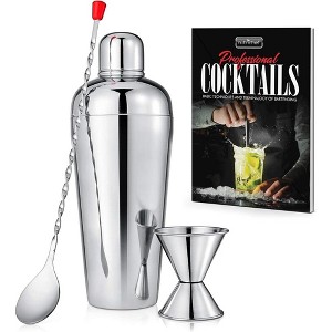 NutriChef 3-Piece Bartender Cocktail Shaker Set with Jigger & Bar Spoon - NCCSPC33 - 1 of 4