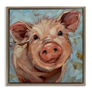 Stupell Industries Modern Pig Portrait Farm Animal Floating Frame Canvas Art, Brown, 18" x 18" - 1 of 4
