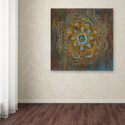 Danhui Nai 18"x18" Abstract Teal and Orange Canvas Wall Art