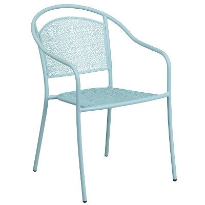 Sky Blue Square Steel Patio Dining Set with 2 Chairs