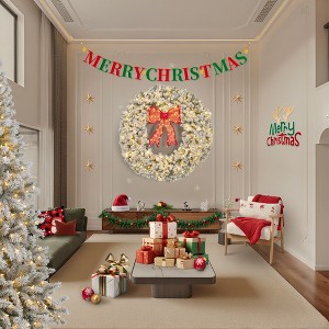 Pre-Lit Holiday Wreath with Lighted Bow, Artificial Wreath Xmas Decoration for Indoor Outdoor Party - 1 of 4