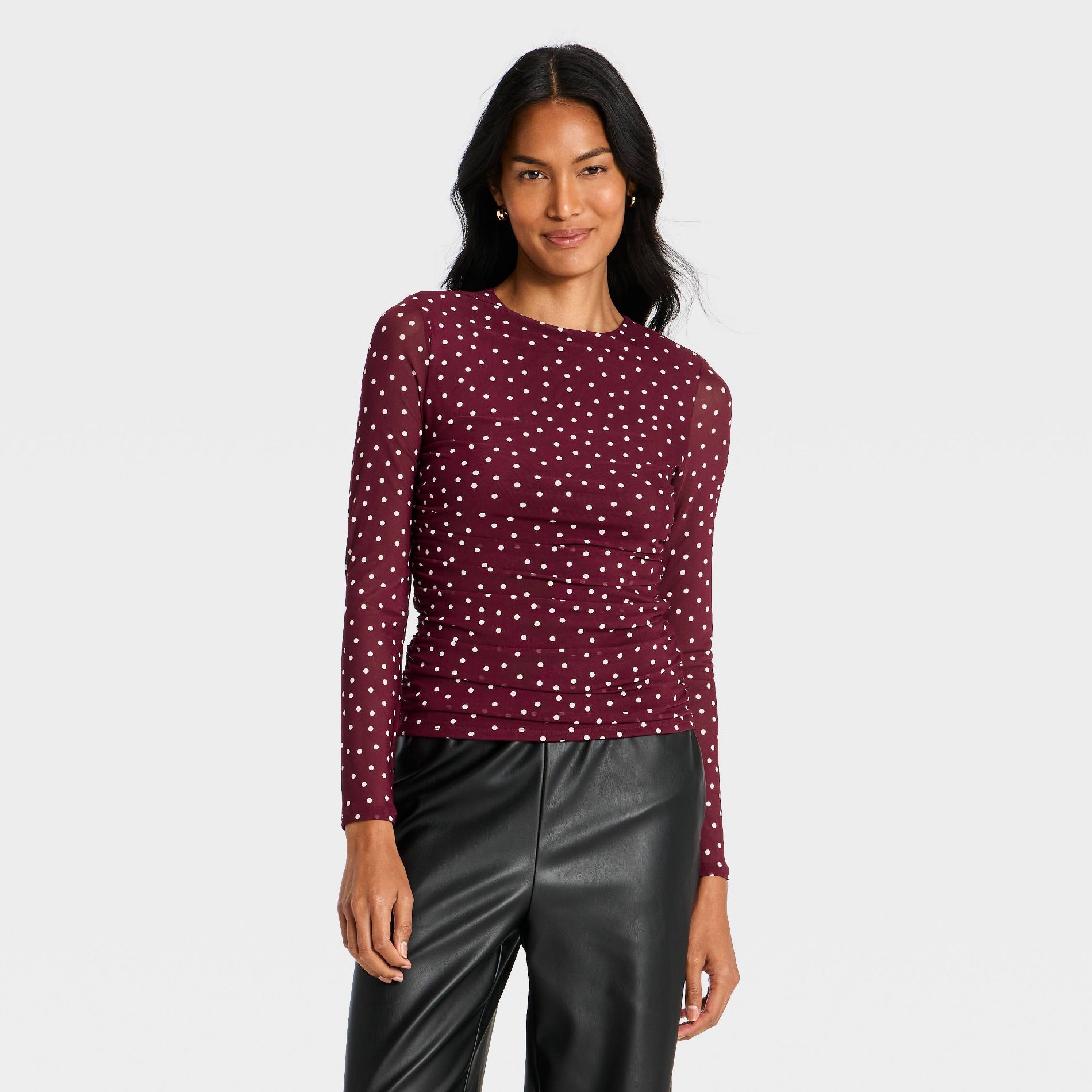 Women's Long Sleeve Mesh Ruched T-Shirt - A New Day™