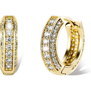 Iced Out CZ Hoop Earrings, 14K Gold Plated Huggie Cartilage Cuff, Hypoallergenic Luxury Fashion Jewelry for Men & Women. - 1 of 4