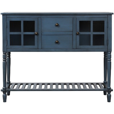 Hostack Farmhouse Console Table with Bottom Shelf and Storage Cabinet for Living Room, Antique Navy