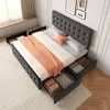 Full/ Queen/ King Size Bed Frame, Upholstered Bed Frame With And 4 Storage Drawers,Button Tufted Design,Wooden Slats Support, No Box Springs Needed - 4 of 4
