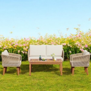 Mshliw 4-Piece Outdoor Patio Furniture Set with Loveseat, Cushions, and Rope Design Chairs for Backyard, Poolside, and Garden - 1 of 4