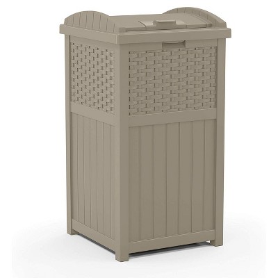 Suncast 30-gallon Durable Hideaway Trash Waste Bin Container For Outdoor  With Solid Bottom Panel And Latching Lid, Cyberspace (3 Pack) : Target
