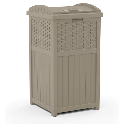 Suncast Wicker Resin Outdoor Hideaway Trash Can With Latching Lid For Use In Backyard Deck Or Patio Dark Taupe Target