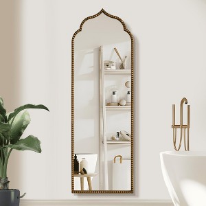 MAYEERTY Full-Length Mirror Iron Thai Beaded Right Angle Arch Gold 59x20x1in No Stand - 1 of 4