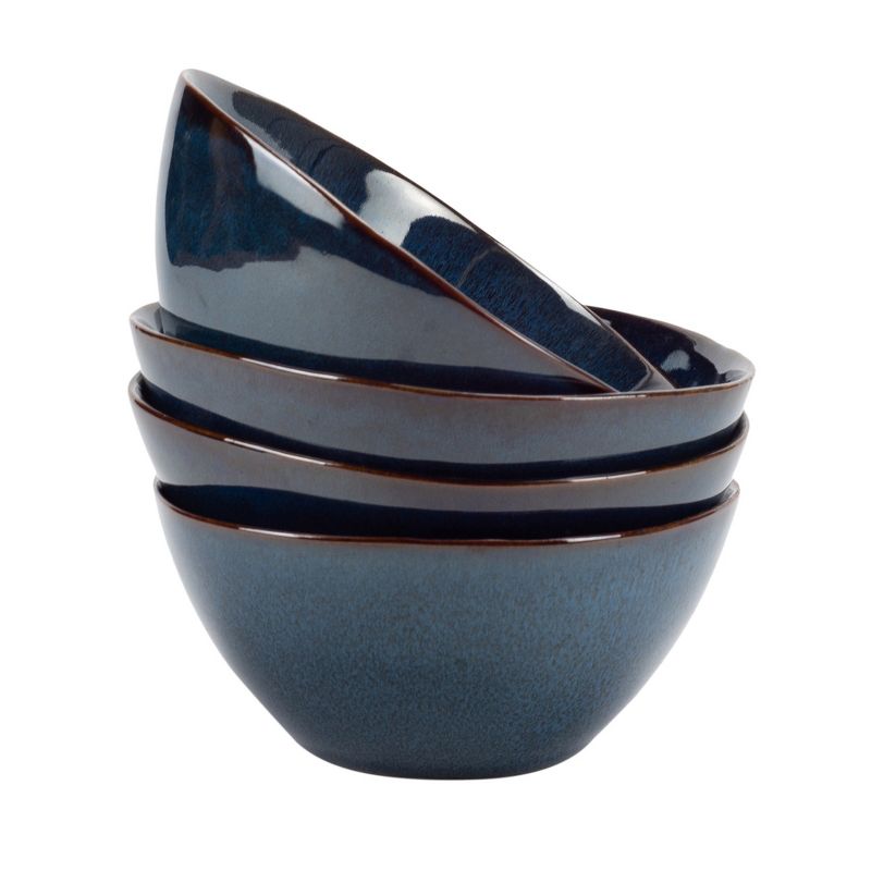 Modern Chic Smooth Ceramic Stoneware Dinnerware Bowls Set of 4 - Navy Blue, 1 of 6