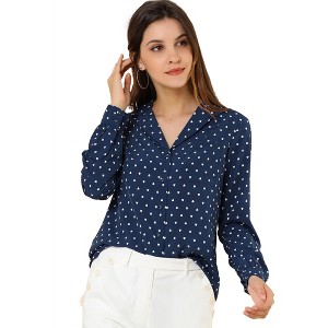 INSPIRE CHIC Women's Vintage Notched Lapel Long Sleeve Printed Button Down Tops - 1 of 4