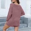 Women's Clothing Set Loose Sportswear Striped Crew Neck Long Sleeve Top Shorts Home Wear Suit - 4 of 4