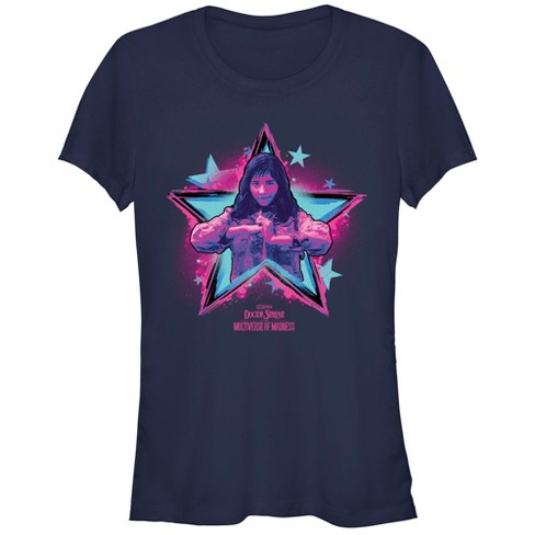 Juniors Womens Marvel Doctor Strange in the Multiverse of Madness Neon  America Chavez T-Shirt - Navy Blue - Large