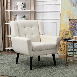 Lyngins Linen Blend Accent Chair, Upholstered Armchair with Curved Back, Modern Sofa Chair, Comfy Reading Chair for Living Room, Home Office - 1 of 4