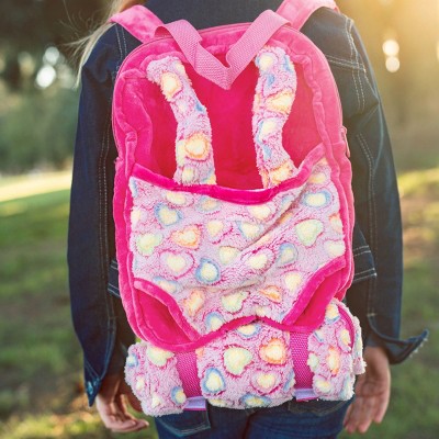 Pink Plush Child's Backpack with Doll Carrier and Sleeping Bag