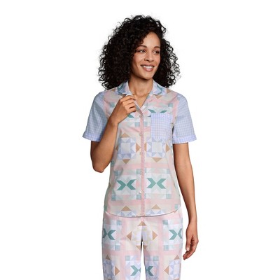 Lands' End Women's Petite Short Sleeve Cotton Poplin Pajama Shirt ...