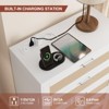 Rattan 5 Drawer Dresser Tall with Charging Station, White 5 Chest of Drawers Organizer Nightstand with Power Outlet for Bedroom Living Room Nursery - 3 of 4