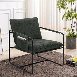 Kumasinova Chenille Accent Chair,Upholstered Living Room Chairs with Metal Frame,Storage Pocket,Comfy Reading Armchair for Bedroom,Apartment - 1 of 4
