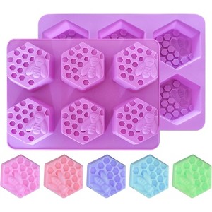 JDICTION 2Pcs Bee Silicone Soap Molds, 3D 6-Cavity Hexagon Non-Stick Mold for Soap, Chocolate, Cake, Resin, Jelly, Candles - 1 of 4