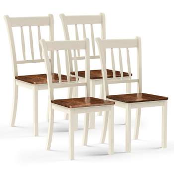 Tangkula 4PCS Wooden Dining Side Chair High Back Armless Home Furniture White