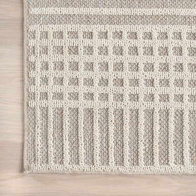 Yulia Light Grey Geometric Washable Synthetic 4' x 6' Rug