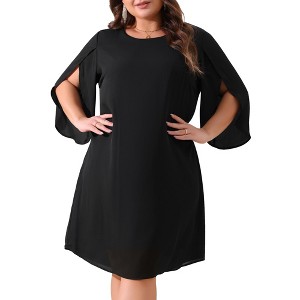 Agnes Orinda Women's Plus Size 3/4 Flutter Sleeve Crew Neck Chiffons A Line Midi Dresses - 1 of 4