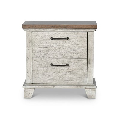 Rustic Ivory Farmhouse 2-Drawer Nightstand with Honey Accents