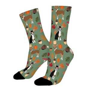 Chihuahua Dogs Autumn Leaves Women Printed Crew Socks Funny Funky Socks Soft Polyester Novelty Gifts for Artists Men - 1 of 1
