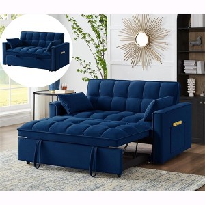 RISOKEYS Velvet 4 in 1 Pull-Out Couch - Convertible Sofa Bed Sleeper Chair with Backrest, Pillows & Storage Pockets for Living Room - 1 of 4