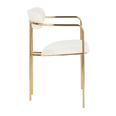 Cream Velvet Upholstered Arm Chair with Metal Frame