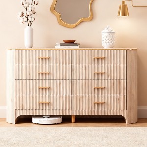 8 Drawer Dresser for Bedroom, 53.9" Wide Drawers with Gold Handles, Curved Profile, Wood Storage Dressers Organizer for Living Room - 1 of 4