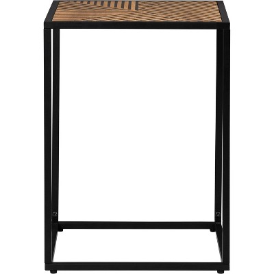 Julian Black and Natural Wood Square Side Table with Metal Frame
