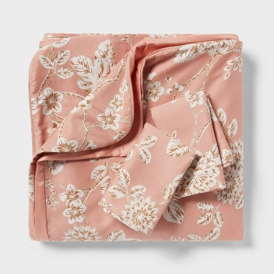 Light Pink Floral Cotton Full/Queen Duvet and Sham Set
