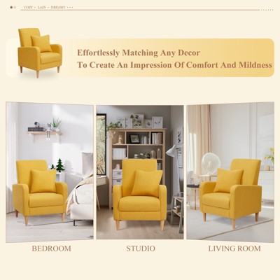 Yellow Rubberwood Upholstered Scandinavian Accent Chair