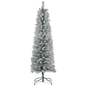NAYSAYE 6ft Pencil Snow Flocked Artificial Christmas Tree Unlit with Realistic Branches for Home Decoration, Green, 20.5"*20.5"*70.9" - 1 of 4