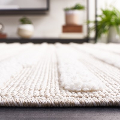 Ivory Geometric Square Synthetic Easy-Care Area Rug - 6'7" x 6'7"