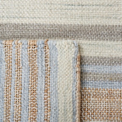 Bohemian Light Blue Handwoven Kilim Square Rug - 6' Wool & Cotton