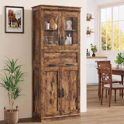 67" Tall Slim Bathroom Cabinet with Glass Doors & Adjustable Shelves, Freestanding Storage Cabinet for Laundry Room, Kitchen, Living Room