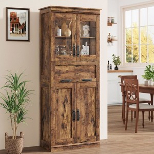 67" Tall Slim Bathroom Cabinet with Glass Doors & Adjustable Shelves, Freestanding Storage Cabinet for Laundry Room, Kitchen, Living Room - 1 of 4