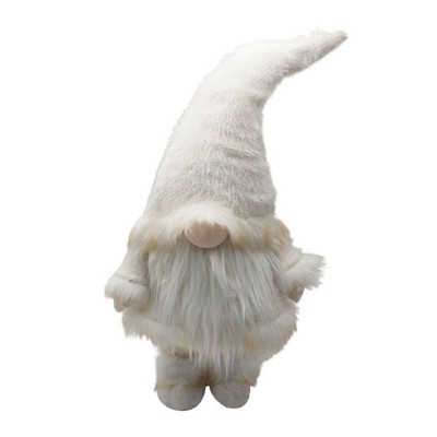 HomeRoots 30" White Fabric Christmas Standing Gnome Tabletop Sculpture