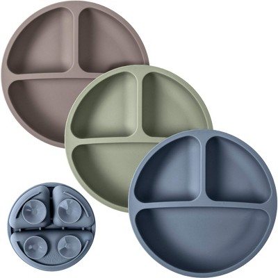 WeeSprout Suction Plates for Babies & Toddlers | 100% Silicone | Plates Stay Put with Suction Feature | Divided Design | 3 Pack